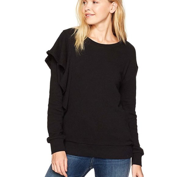 NWT Women's Splendid West Fourth Ruffle Sweatshirt White, Gray, Black $100 - Picture 5 of 6